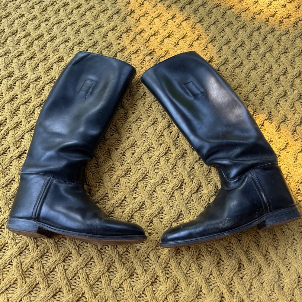 Vintage Made in England Black Leather Tall Riding Equestrian Boots Size 5.5 UK